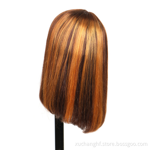 Short Bob Ombre 4/27 Color 13*4 Lace Front Wig Piano Color Human Hair Wigs Brazilian Remy Hair Pre-Plucked Wigs